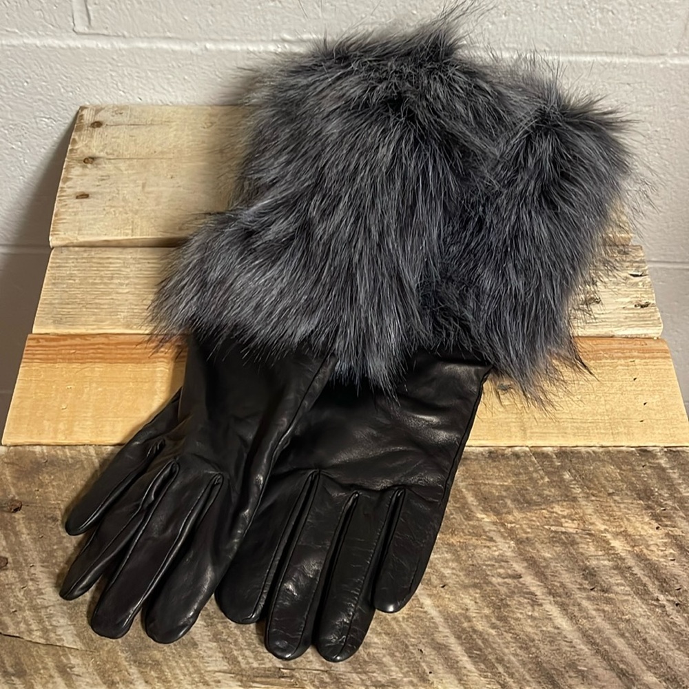Kate Spade lamb skin & faux trim gloves, Large